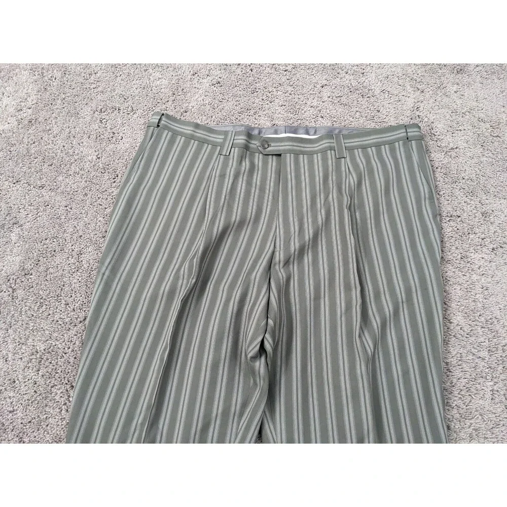 NWT Blu Martini Dress Pants Men's 3X 46W Gray‎ Vertical Stripes Pleated Raw Hem